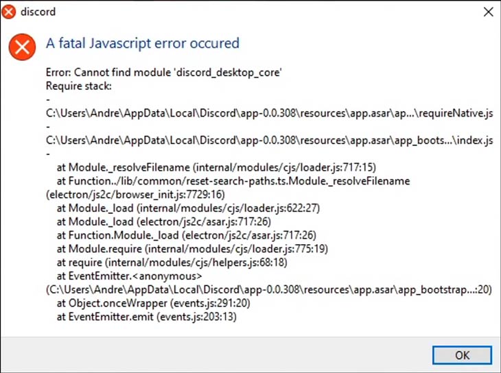 Discord fatal Javascript error