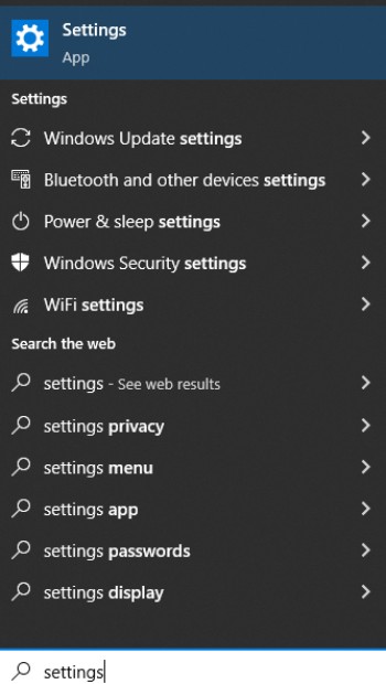 Search Settings on the taskbar and press Enter